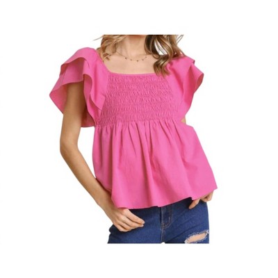 Women's Smocked Poplin Ruffle Top - umgee