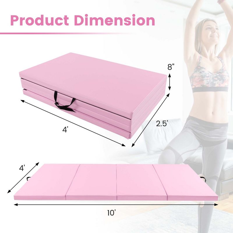 Costway 10' x 4' x 2" 4-Panel Folding Exercise Mat with Carrying Handles for Gym Yoga Black/Blue/Navy/Colorful/Pink&Blue/Pink/Light Pink/Navy, 3 of 11