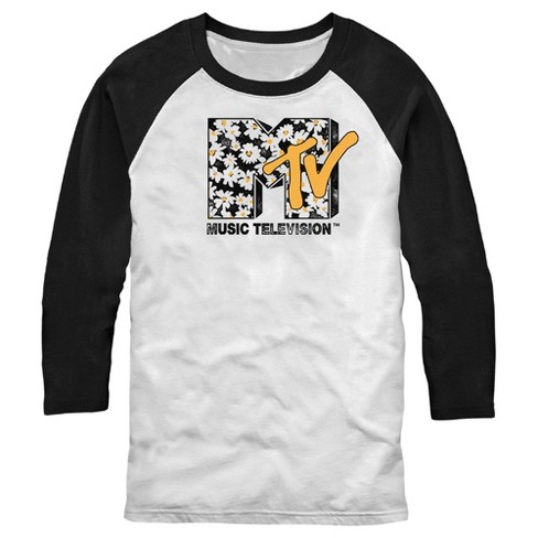 Men's MTV Floral Print Logo Baseball Tee - White/Black - X Large