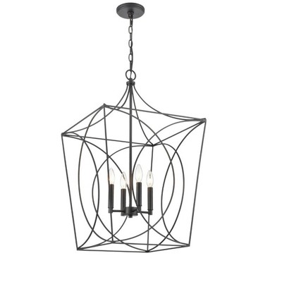 Tracy 18" Matte Black Contemporary Caged Pendant Light