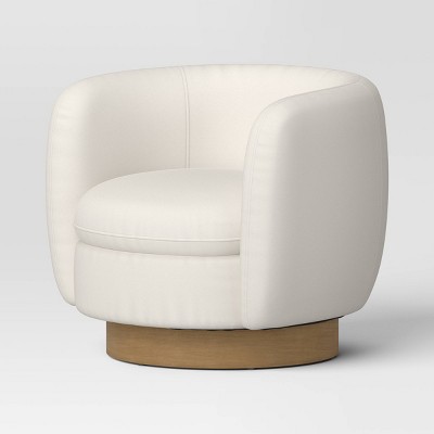 Upholstered Barrel Swivel Accent chair with Wood Base Cream -Threshold™