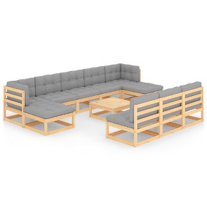 vidaXL Patio Furniture Set 11 Piece Outdoor Sectional Sofa Solid Wood Pine - Natural With Cushion - 1 of 4