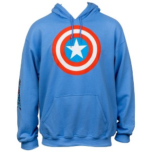 Mens Captain America Shield Symbol with Sleeve Print Text Pull Over Hoodie - 1 of 4