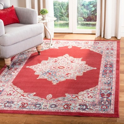 Merlot Red and Aqua Rectangular Cotton Area Rug 5' x 7'