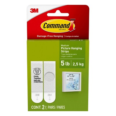Command 2ct 5lbs Picture Hanging Strips - White: Damage-Free Wall Adhesive, Art & Stationery Mounting