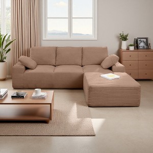 104" Corduroy Modular L-Shaped Sectional Sofa, Deep Seat - 1 of 4