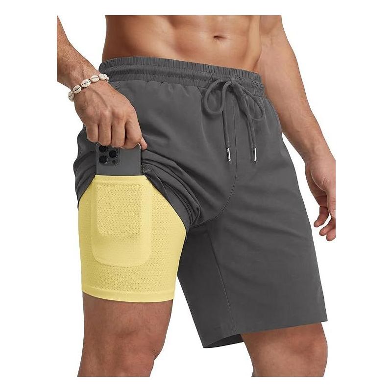 COOFANDY Mens Swim Trunks with Compression Liner Quick Dry 7 Inch Bathing Suit Beach Short with Zipper Pockets Dark Gray S