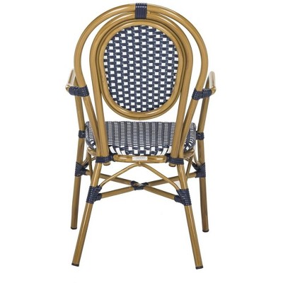 Côte d'Azur Chic Navy and White Wicker Dining Arm Chair, Set of 2