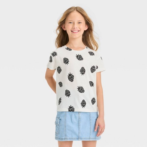 Girls' Short Sleeve 'strawberry' T-shirt - Cat & Jack™ Cream L