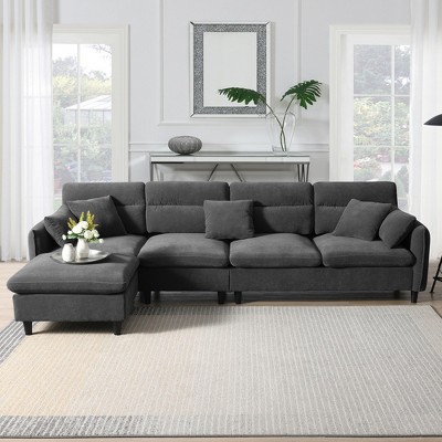 YOOCOZZ L-Shaped Chenille Sectional Sofa with Removable Ottoman, Center Stitching Design and 5 Pillows