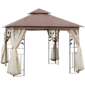 Resenkos Outdoor Garden Gazebo, Sunshade Gazebo Canopy,10' x 10' Steel Outdoor Patio Gazebo with Polyester Privacy Curtains, Two-Tier Roof - 1 of 4