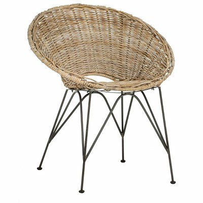 Grey Wash & Dark Steel Geometric Rattan Accent Chair
