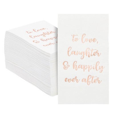 Sparkle and Bash 100 Pack White Wedding Dinner Napkins, To Love, Laughter and Happily Ever After, 4 x 8 In