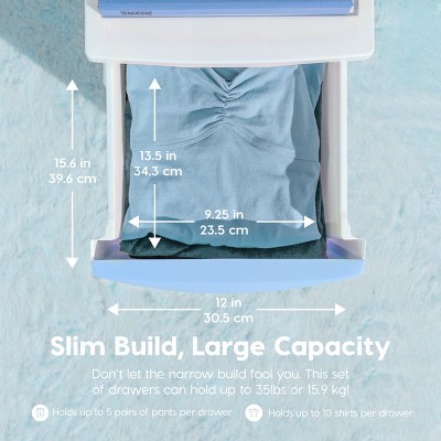 Slim White and Blue Plastic 4-Drawer Storage Cart