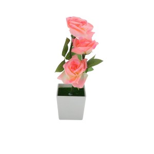 Unique Bargains Artificial Plants 3-Rose Square Pot Arrangement Plastic 2.95"x2.95"x9.84" 1 Pcs - 1 of 4