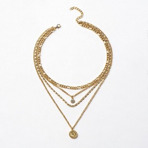 Anna-Kaci Women's Multi-Layer Chain Necklace with Coin and Crystal Pendants 14.5+2in - Gold - 1 of 4