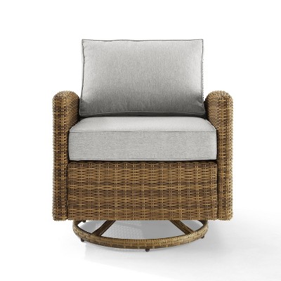 Bradenton Gray Wicker Swivel Rocking Chair with Cushions