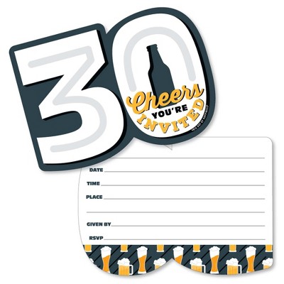 Big Dot of Happiness Cheers and Beers to 30 Years - Shaped Fill-In Invitations - 30th Birthday Party Invitation Cards with Envelopes - Set of 12