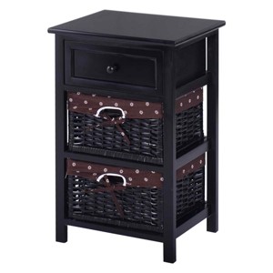 Tangkula 3 Layer Nightstands Bed Side Wood Table Storage Units End Table Organizer w/2 Withdrawable Rattan Drawers - 1 of 4