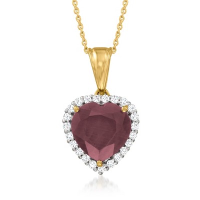 Ross-Simons 6.00 Carat Ruby Heart Pendant Necklace With .40 ct. t.w. White Topaz in 18kt Gold Over Sterling