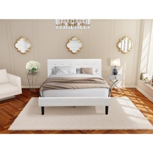 East West Furniture 2 Piece Bedroom Set - Queen Size Button Tufted Bed Frame - White Velvet Fabric Upholstered Headboard and an Urban Gray  Nightstand - 1 of 4