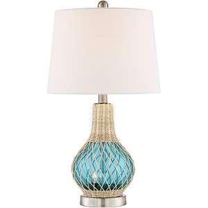 360 Lighting Alana Coastal Accent Table Lamp 22 3/4" High Rope Blue Glass Gourd with Nightlight LED White Fabric Drum Shade for Bedroom Living Room - 1 of 4