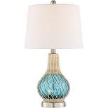 360 Lighting Alana Coastal Accent Table Lamp 22 3/4" High Rope Blue Glass Gourd with Table Top Dimmer White Fabric Drum Shade for Bedroom Living Room