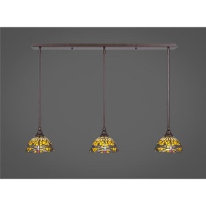 Toltec Lighting Any 3 - Light Chandelier in  Bronze with 7" Amber Dragonfly Art Glass Shade - 1 of 1
