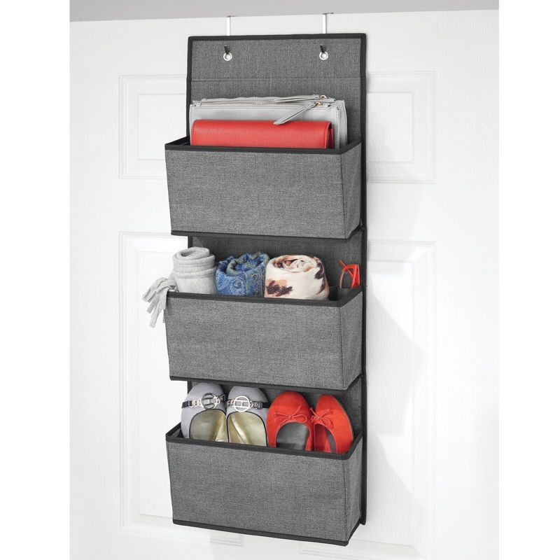 mDesign Fabric Closet Hanging Organizers with 3 Pockets + Hooks, 2 of 10