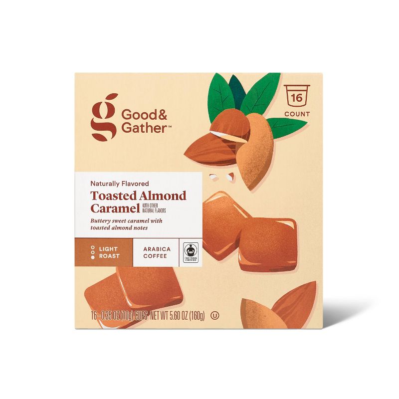 Naturally Flavored Toasted Almond Caramel Light Roast Coffee - 16ct Single Serve Pods - Good &#38; Gather&#8482;, 1 of 6