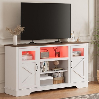 Whizmax Farmhouse TV Stand, Entertainment Center for 65 " Televisions, TV Console with Storage Cabinets and Open Shelves, TV Cabinet for Living Room