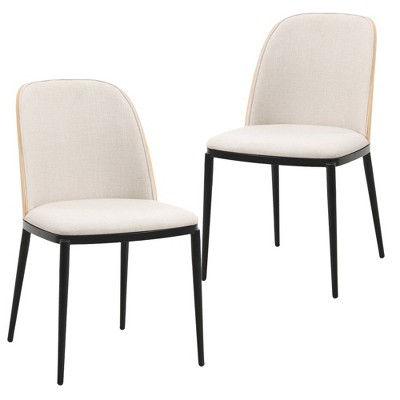 LeisureMod Tule Dining Side Chair with Velvet Seat and Black Powder-Coated Steel Frame Set of 2