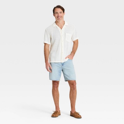 Мужские рубашки Goodfellow & Co Men's Vacay Short Sleeve Camp Collar Open Weave Button-Down Shirt - Goodfellow & Co™ Cream L — фото 3