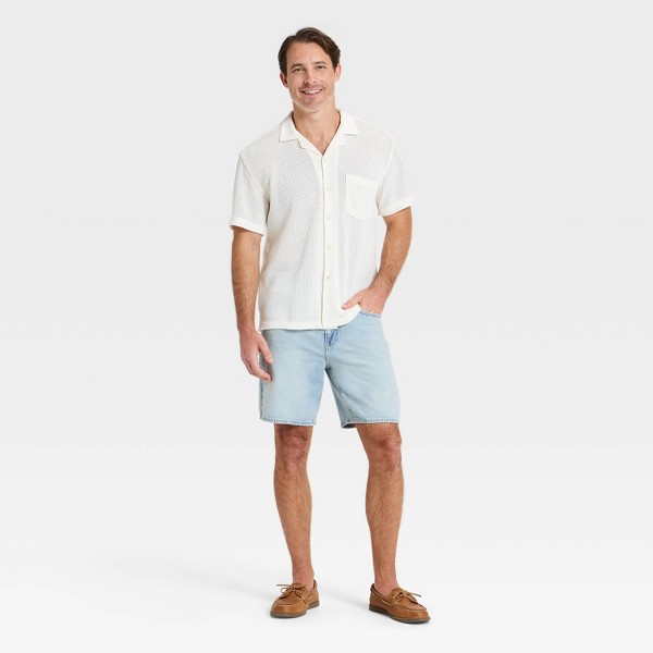 Camisa de botones de manga corta con cuello campana y tejido abierto para hombre - Goodfellow & Co™ 3