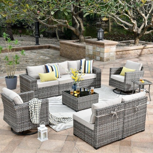 XIZZI 9PCS Patio Furniture Set with Sectional Sofa, All Weather PE Wicker Conversation Couch Set with Swivel Rocking Chairs and Side Table - image 1 of 4