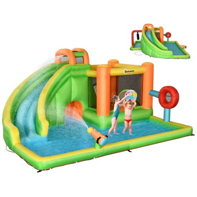 Outsunny 7-in-1 Inflatable Water Slide, Kids Castle Bounce House With ...