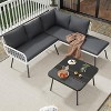 L-shaped Wicker Outdoor Furniture Set, 4-Piece Patio Sectional Sofa with Handmade Rattan, Conversation Couch Set with Coffee Table & Ottoman - 2 of 4