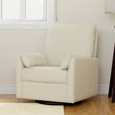 Cream Linen Swivel Recliner with Wood Frame