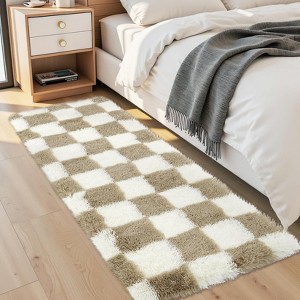 Fluffy Runner Rug Ultra-Soft Shaggy Carpet Runner with Non-Slip Backing, Modern Checkerboard Hallway Rug - 1 of 4
