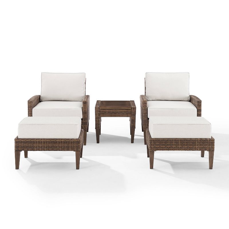 Capella 5pc Outdoor Wicker Conversation Set with Arm Chairs, Ottomans &#38; Side Table - Cream/Brown - Crosley, 4 of 15