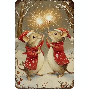 Lomsoe Christmas Metal Sign Christmas Mouse Metal Tin Sign Vintage Sign Retro for Winter Wreath Home Yard Garden Decor Christmas Gift 8x12 Inch - 1 of 1