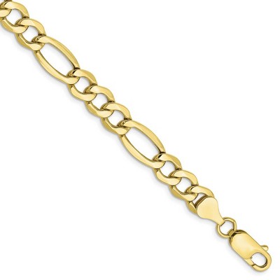 Black Bow Jewelry Men's 7.3mm, 10k Yellow Gold Hollow Figaro Chain Bracelet
