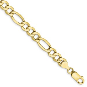 Black Bow Jewelry Men's 7.3mm, 10k Yellow Gold Hollow Figaro Chain Bracelet - 1 of 4
