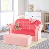 Tangkula Kids Double Sofa Velvet Upholstered Sofa Couch w/Footstool & Armrests Pink - 2 of 4