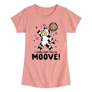 Girls' - Instant Message - Watch Me Moove Disco Cow Fitted Short Sleeve Graphic T-Shirt - 1 of 4