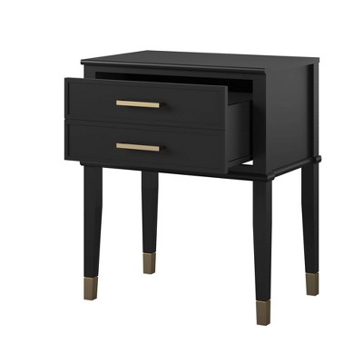 Black Wood End Table with Faux-Dual Drawer Storage