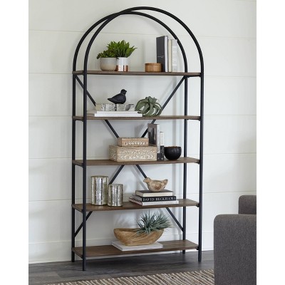 Galtbury Transitional 36'' Black/Brown Metal & Wood Bookcase