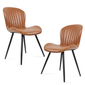 CLIHOME 2 Pieces Armless Dining Chairs, Modern Leather Upholstered Chairs with Comfy Backrest and Sturdy Metal Legs 20" Height - 1 of 4