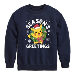 Boys' - Pokémon - Pikachu Seasons Greetings Graphic Long Sleeve Fleece Sweatshirt - 1 of 4
