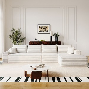 135 inch Plush Corduroy Fabric White Cloud Sectional Couch with L-Shape Chaise Modern Modular Sofa with Deep Seat - 1 of 4